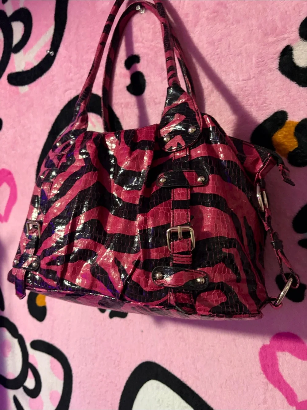 Pink and Black Zebra Print Shoulder Bag